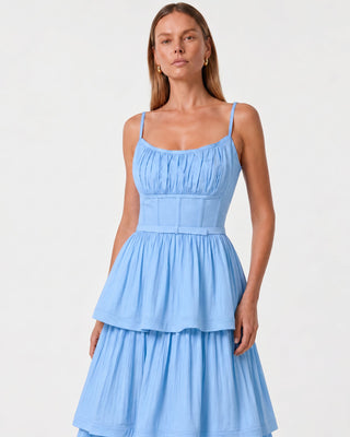 Celina Baby Blue Tiered Midi Dress