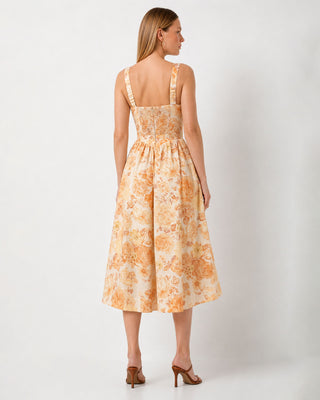 Lilou Floral Orange Midi Dress