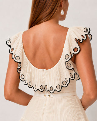 Odette Ivory Pleated Scallop Mini Dress
