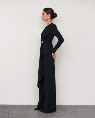 Ginevra Siyah Drapeli Blazer & Pantolon Takım
