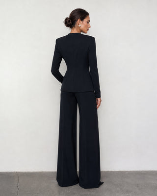 Ginevra Siyah Drapeli Blazer & Pantolon Takım