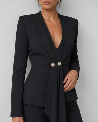 Ginevra Siyah Drapeli Blazer & Pantolon Takım