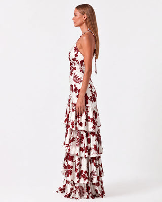 Azzura Bordo Çiçekli Maxi Elbise