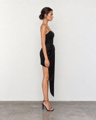Camilla Black Sculpted Drape Mini Dress