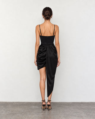 Camilla Black Sculpted Drape Mini Dress