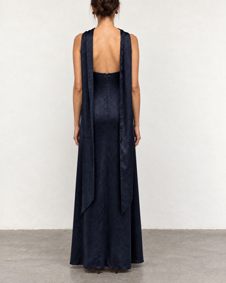 Nuit Navy shawl - Collar Bodycon maxi Dress