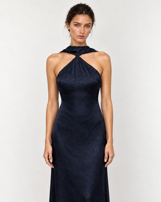 Nuit Navy shawl - Collar Bodycon maxi Dress