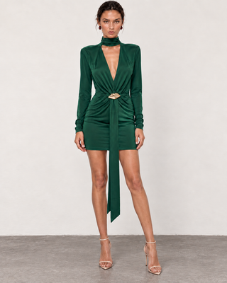 Aveline Green Scarf Detail Mini Dress
