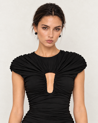 Alessia Black Ruched Cut-Out Mini Dress