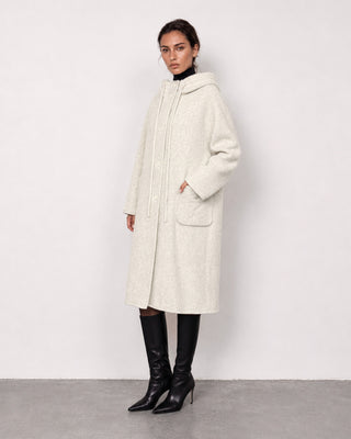 Clara Ivory Hooded Handmade Wool Coat