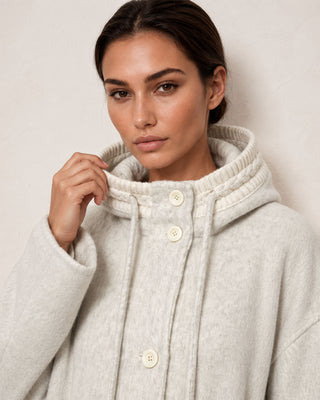 Clara Ivory Hooded Handmade Wool Coat