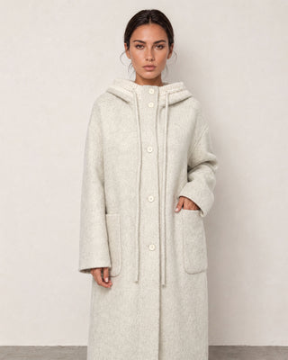 Clara Ivory Hooded Handmade Wool Coat