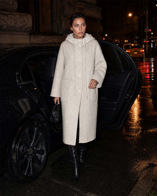 Clara Ivory Hooded Handmade Wool Coat