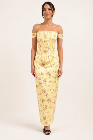 Elera Floral Buttter Yellow Maxi Dress