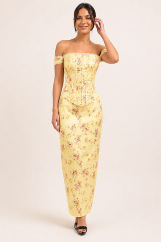 Elera Floral Buttter Yellow Maxi Dress