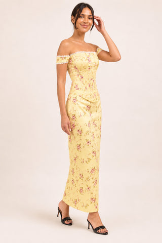Elera Floral Buttter Yellow Maxi Dress