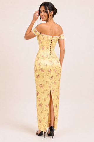 Elera Floral Buttter Yellow Maxi Dress