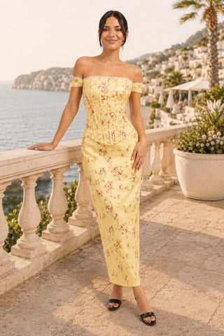 Elera Floral Buttter Yellow Maxi Dress