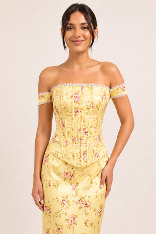 Elera Floral Buttter Yellow Maxi Dress