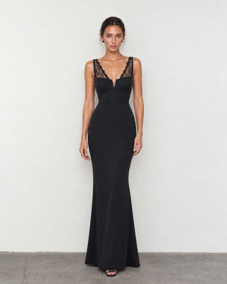 Elvire Black Lace-Inset Bustier Maxi Dress