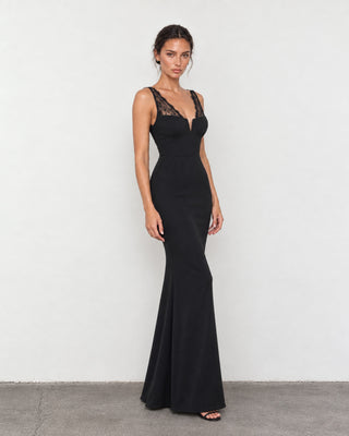 Elvire Black Lace-Inset Bustier Maxi Dress