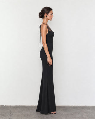 Elvire Black Lace-Inset Bustier Maxi Dress