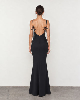 Elvire Black Lace-Inset Bustier Maxi Dress