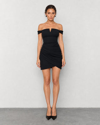 Evelina Black Sculpted Draped Mini Dress