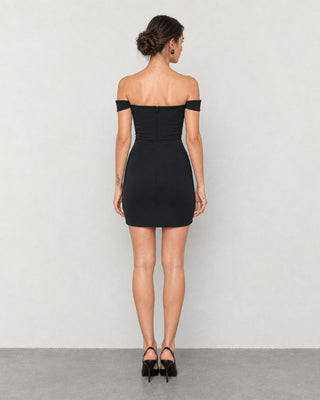 Evelina Black Sculpted Draped Mini Dress