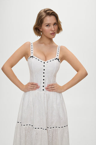 x BELLA HADID Bishop Eyelet Maxi Dress - Salt Air Eyelet