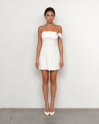 Hathor White Satin Bow-Detailed Mini Dress
