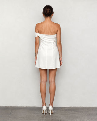 Hathor White Satin Bow-Detailed Mini Dress