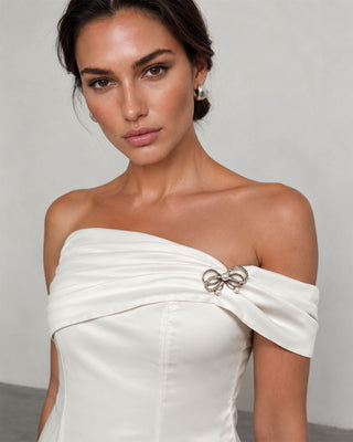 Hathor White Satin Bow-Detailed Mini Dress