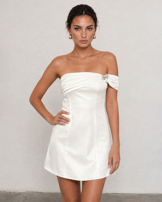 Hathor White Satin Bow-Detailed Mini Dress
