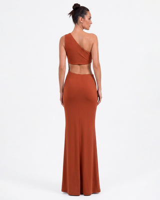Helia Terracotta Kesik Detaylı Maxi Elbise