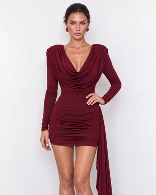 Lana Burgundy Draped Mini Dress