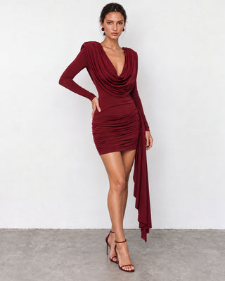 Lana Burgundy Draped Mini Dress