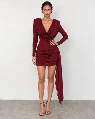 Lana Burgundy Draped Mini Dress