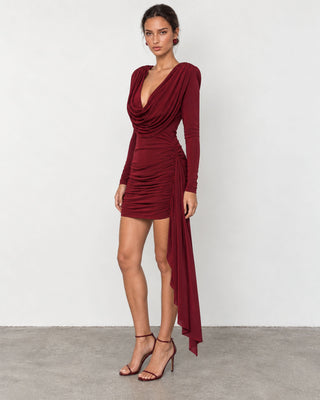 Lana Burgundy Draped Mini Dress