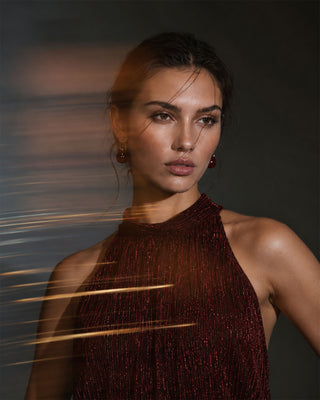 Lavinia Burgundy Embellished Halter Mini Dress