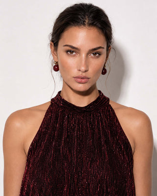 Lavinia Burgundy Embellished Halter Mini Dress