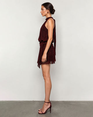Lavinia Burgundy Embellished Halter Mini Dress