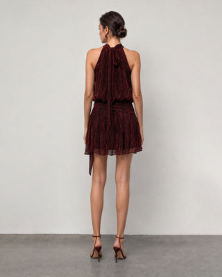Lavinia Burgundy Embellished Halter Mini Dress