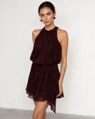 Lavinia Burgundy Embellished Halter Mini Dress