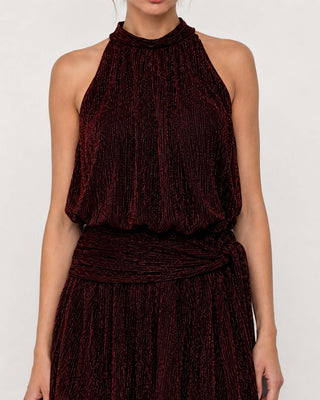 Lavinia Burgundy Embellished Halter Mini Dress