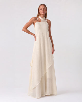 Leonie Ivory Scarf-Neck Layered Maxi Dress