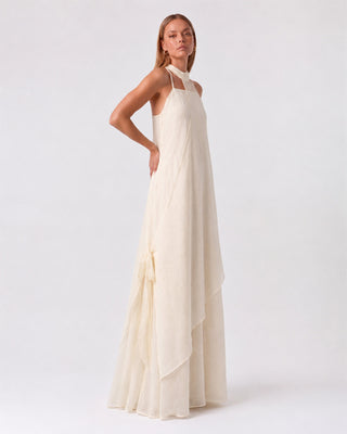 Leonie Ivory Scarf-Neck Layered Maxi Dress