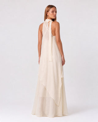 Leonie Ivory Scarf-Neck Layered Maxi Dress