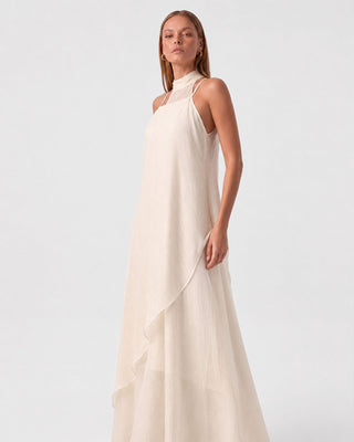 Leonie Ivory Scarf-Neck Layered Maxi Dress
