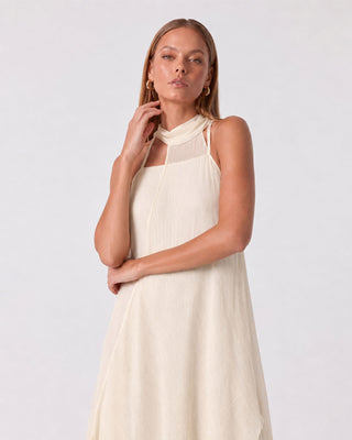 Leonie Ivory Scarf-Neck Layered Maxi Dress